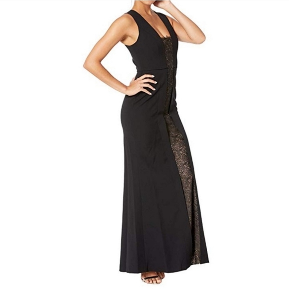 BCBGMAXAZRIA Satin Gown with Lace Inset Black Women's, size 12 - Picture 2 of 4